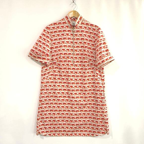Akris Punto Dress Size 8 Cotton Belted Pockets Mod Retro Bird Circle Dot NWOT - Picture 15 of 16
